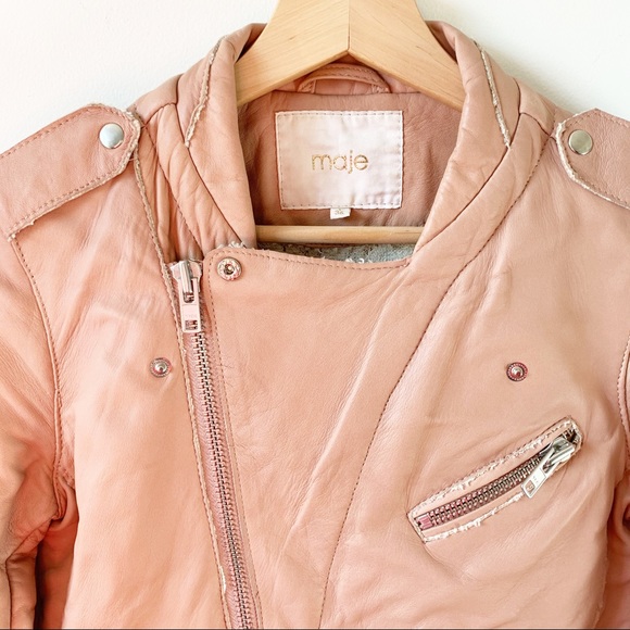 MAJE pink Moto leather jacket - Picture 7 of 14